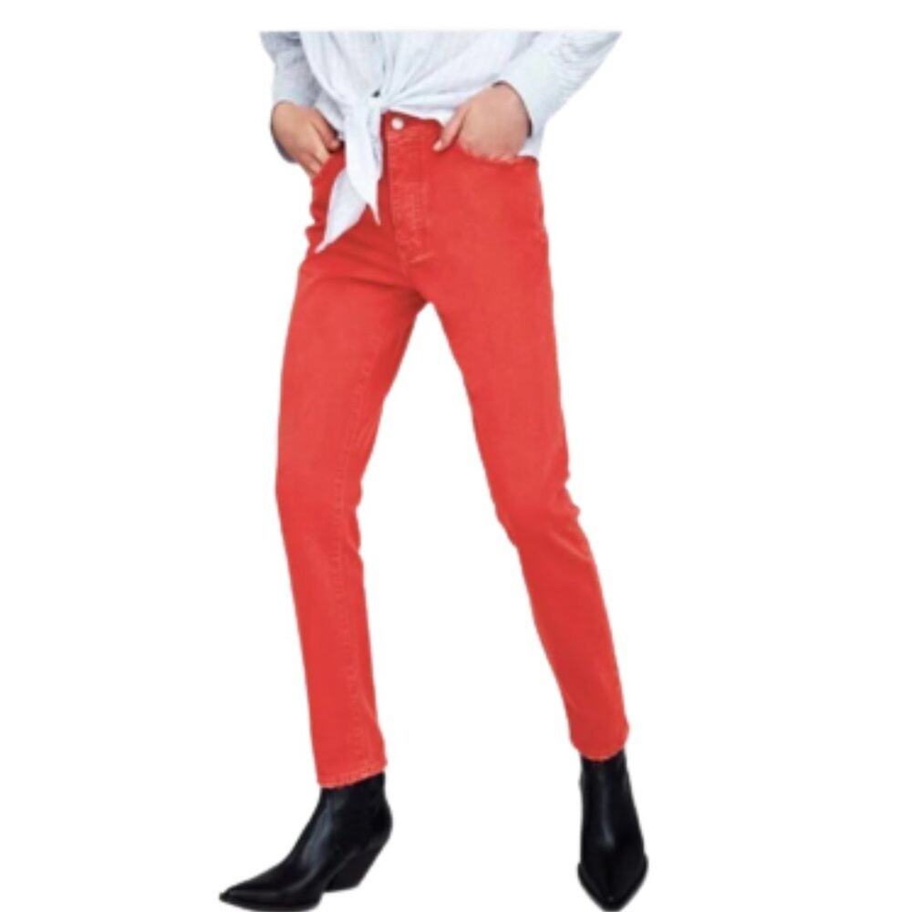 Zara Basic"Mom Fit" red denim jeans button fly retro women's size US 6